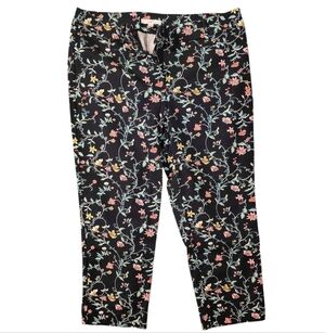 LOFT Women's Floral Trousers - Black and Multicolor